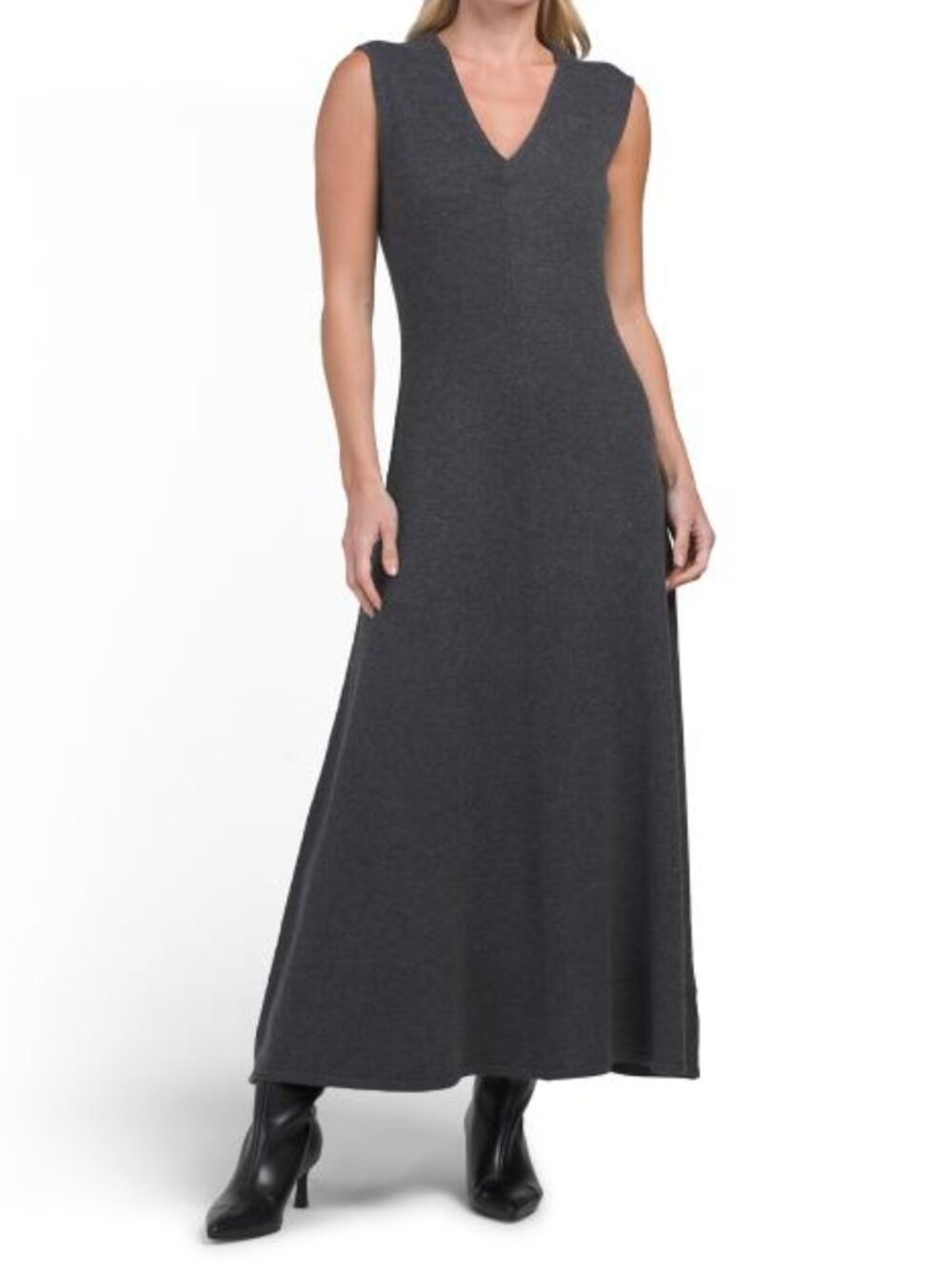 ELIE TAHARI Chalkboard Heather Extended Shoulder V-neck Sweater Dress